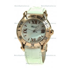 Chopard Happy Sport Diamonds Edition Replica Gold Watch in White Strap