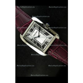 Cartier Tank Ladies Replica Watch in Steel Case/Maroon Strap