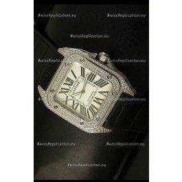 Cartier Santos 100 1:1 Mirror Replica Steel Diamonds Watch Mens Size 42MM
