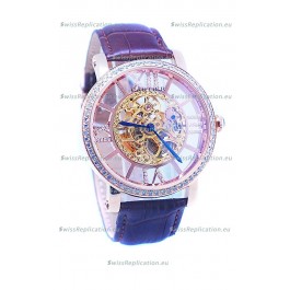 Ronde De Cartier Skeleton Rose Gold Japanese Watch in Diamond Bezel