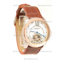 Calibre de Cartier Flying Tourbillon Japanese Replica Rose Gold Watch 