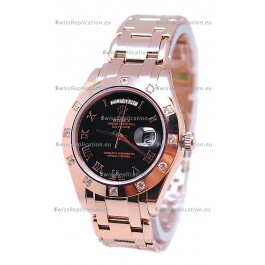 Rolex Day Date Rose Gold Swiss Replica Watch in Black Dial