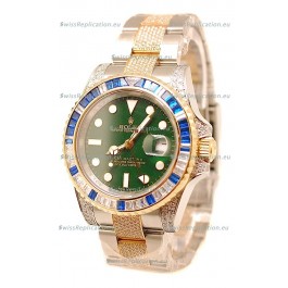 Rolex GMT Masters II 2011 Edition Swiss Replica Two Tone Watch with Diamonds Casing and Bezel