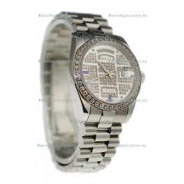 Rolex Day Date Silver Japanese Mens Watch in Diamond Dial