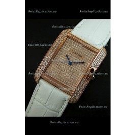 Cartier Tank Anglaise Ladies Replica Watch in Gold Case/White Strap