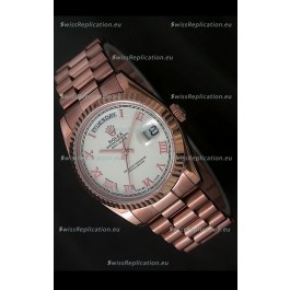 Rolex Day Date Swiss Rose Gold Watch in White Dial