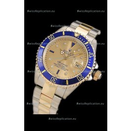 Rolex Submariner Oyster Perpetual Japanese Replica Two Tone Gold Watch in Blue Bezel