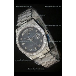 Rolex Day Date Just Japanese Replica Watch in Black Dial 