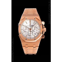 Audemars Piguet Royal Oak Chronograph White Dial Rose Gold on 904L Steel - 1:1 Mirror Replica