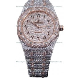 Audemars Piguet Royal Oak 15400 Iced Out Arabic Dial in Two Tone Rose Gold Casing Swiss Replica Watch