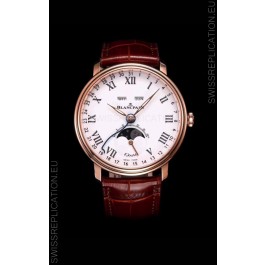 Blancpain "Villeret Quantième Complet" 904L Steel Rose Gold Watch in White Dial
