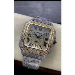 Cartier "Santos De Cartier" 904L Steel Diamonds Roman Dial 1:1 Mirror Replica - 40MM - Genuine Diamonds