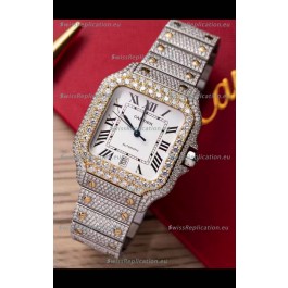 Santos De Cartier Watch in White Dial MOSSANITES Paved Edition Swiss Replica Watch