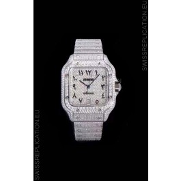 Santos De Cartier Swiss Replica Watch with Diamonds Embedded Dial in Steel Casing 40MM