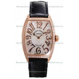 Franck Muller Cintree Curvex Mother of Pearl Dial Watch in Rose Gold Plating - Black Strap 