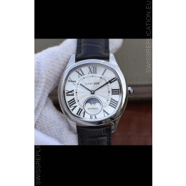 Drive De Cartier Moonphase Edition 1:1 Mirror Replica Watch in Stainless Steel - White Dial 