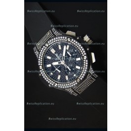 Hublot Big Bang Carbon Dial Diamonds Studded PVD Case Swiss Watch 