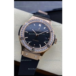 Hublot Classic Fusion 1:1 Mirror Replica Swiss Watch in Rose Gold 904L Steel Casing Black Dial 38MM