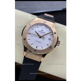 Hublot Classic Fusion 1:1 Mirror Replica Swiss Watch in Rose Gold 904L Steel Casing White Dial 38MM