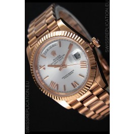 Rolex Day Date Japanese Replica Watch - Rose Gold Casing in Steel Dial 40MM