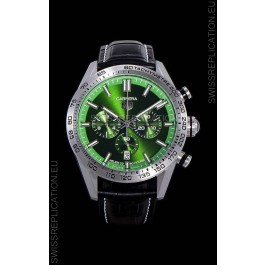 Tag Heuer Carrera Swiss Quartz Movement Replica Watch in Green Dial - Black Leather Strap