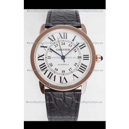 Ronde De Cartier Swiss Replica Watch - Rose Gold in White Dial 
