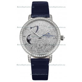 Vacheron Constantin Traditionelle Moon Phase Diamond Paved Dial in White Gold Swiss Replica