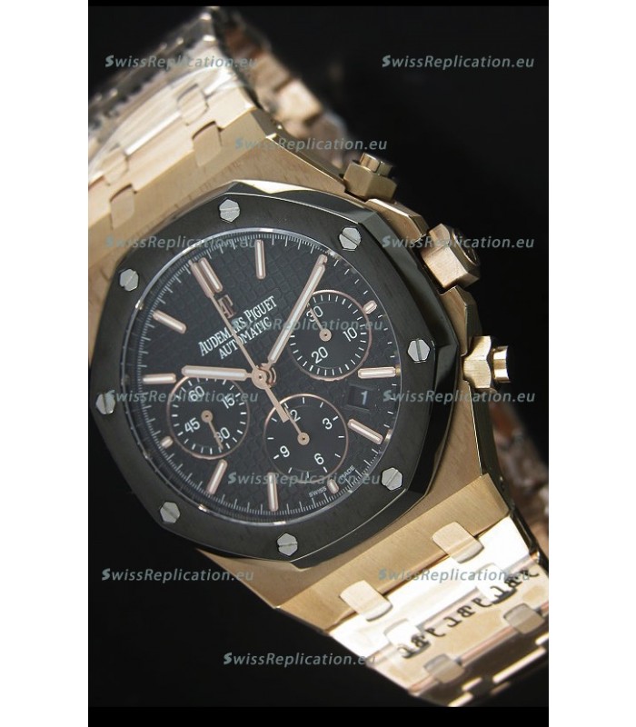 Audemars Piguet Royal Oak Rose Gold in Black Textured Ceramic Dial - 1:1 Mirror Replica