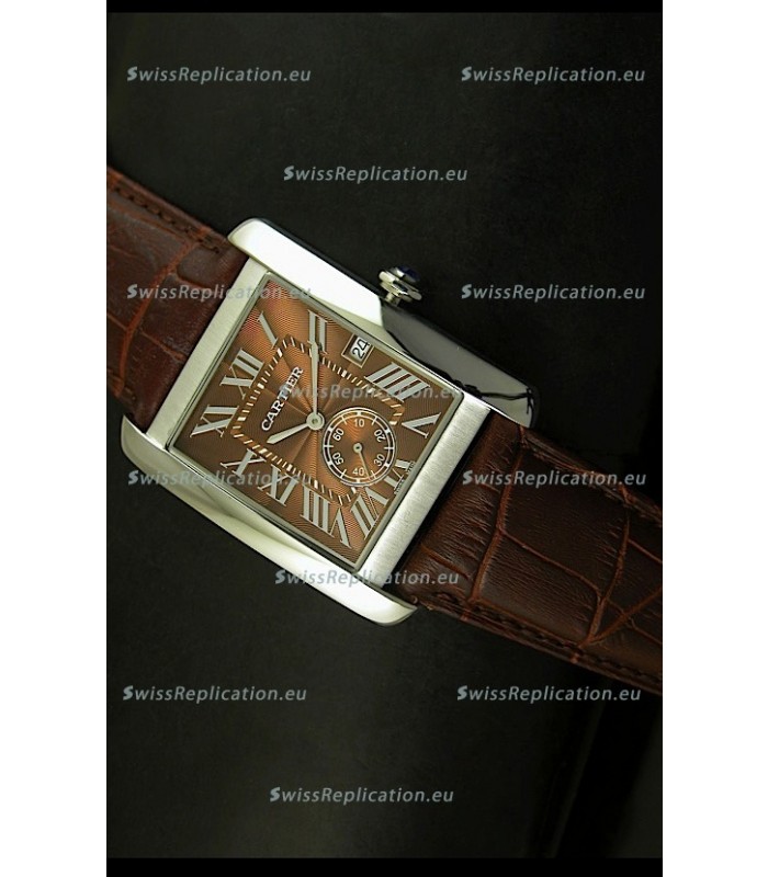 Cartier Tank Anglaise Japanese Replica Watch 34MM - Brown Dial Steel Case