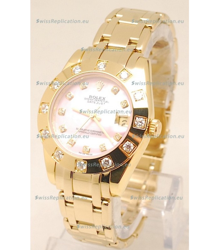Rolex Datejust Pearlmaster Swiss Replica Gold Watch in Pink Pearl Dial -34MM