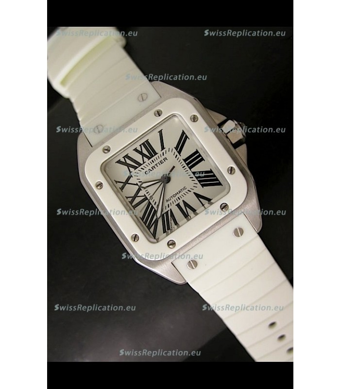 Cartier Santos 100 Swiss Ladies Automatic Replica Watch in White