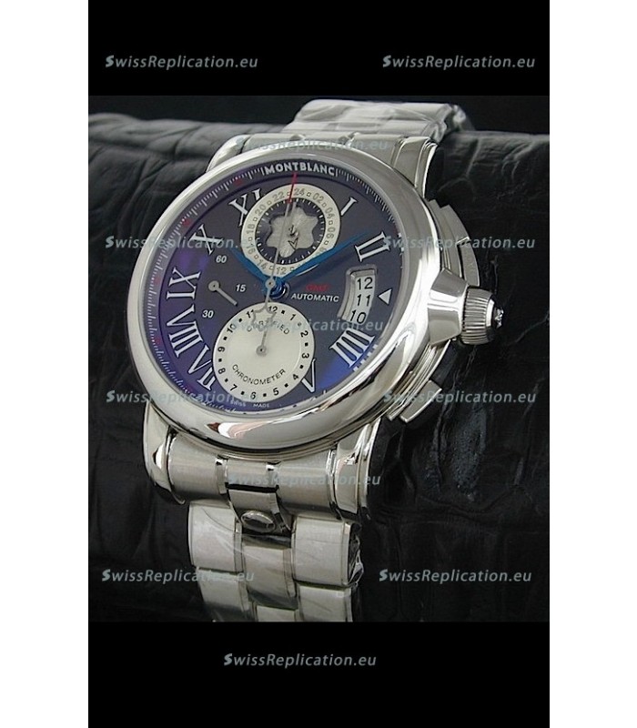 Mont Blanc Meisterstuck Star GMT Swiss Watch in Black Dial