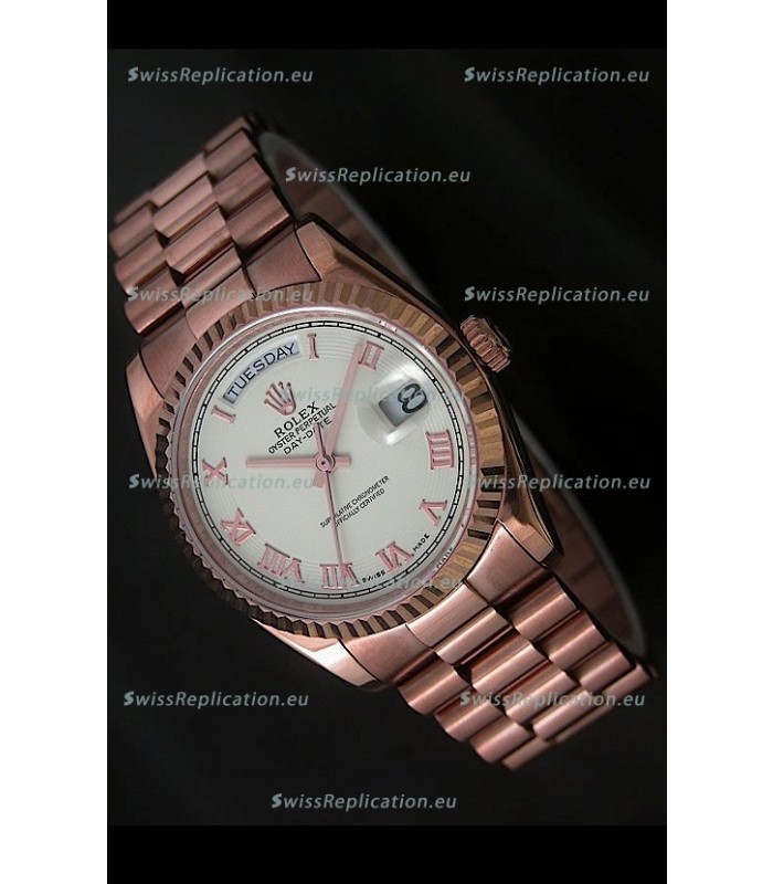 Rolex Day Date Swiss Rose Gold Watch in White Dial