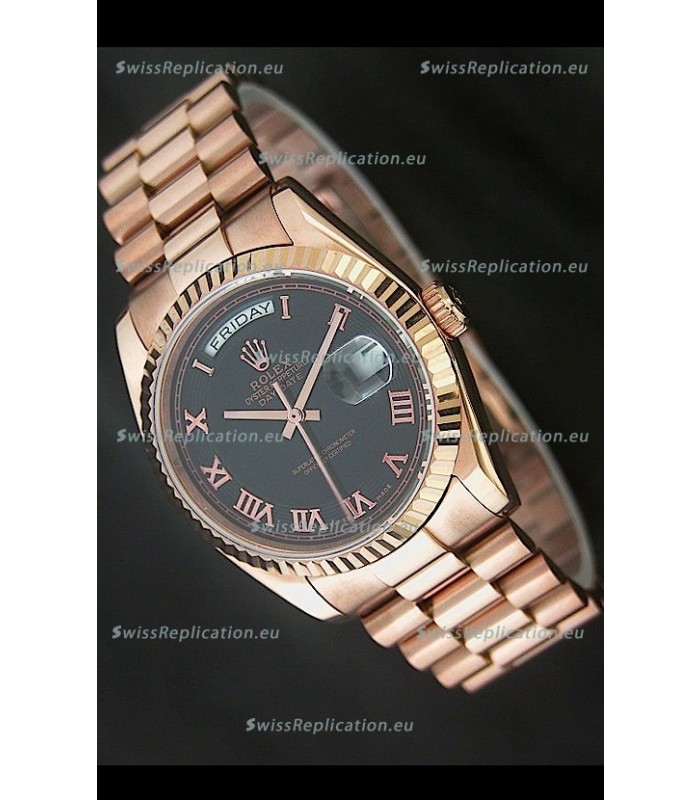 Rolex Day Date Japanese Rose Gold Watch in Black Dial