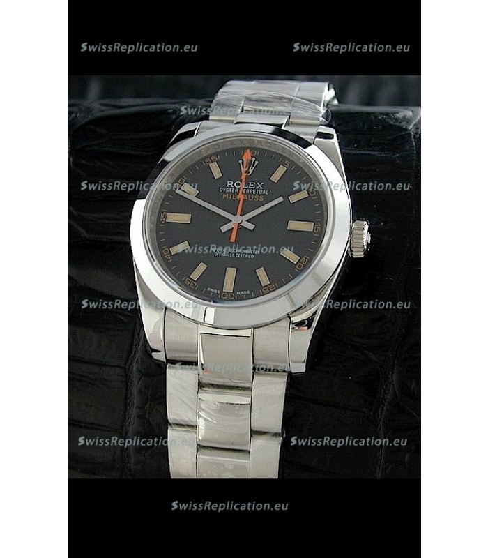 Rolex Oyster Perpetual Milgauss Swiss Replica Watch in Black Dial