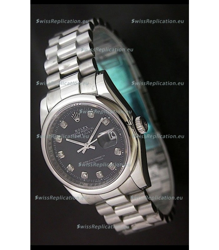Rolex Datejust Oyster Perpetual Diamonds Japanese Watch in Black Dial