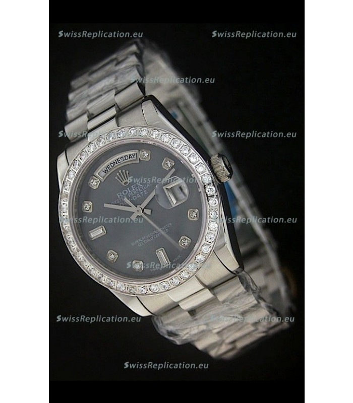 Rolex Day Date Just swiss Replica Watch in Black Dial 