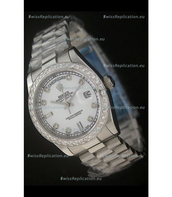 Rolex Day Date Just Japanese Replica Watch in Pearl White Dial