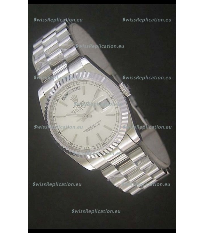 Rolex Day Date Just swiss Replica Silver White Watch 