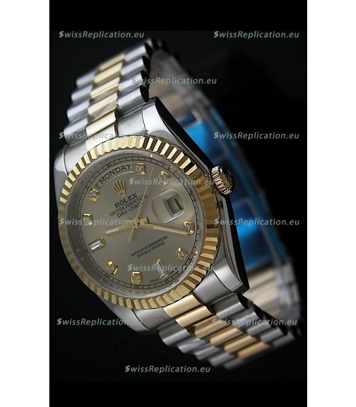 Rolex Day Date Just swiss Replica Two Tone Gold Watch in Golden Dial