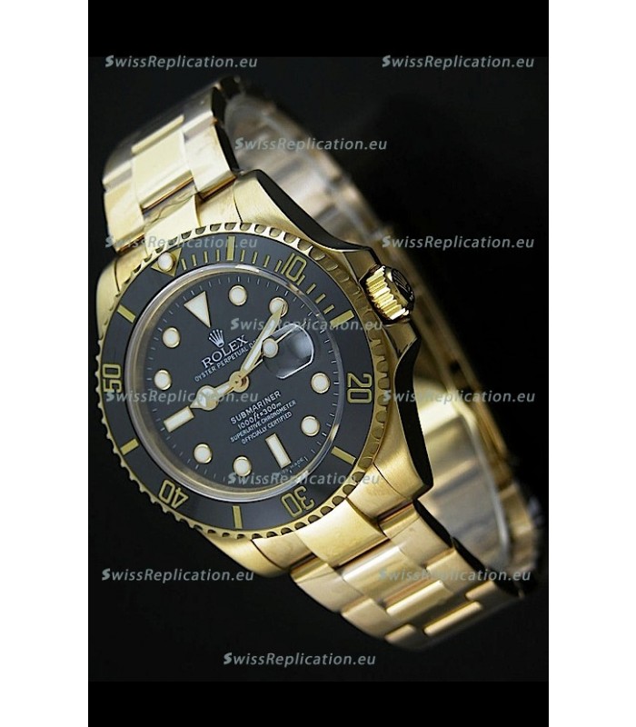 Rolex Submariner Japanese Gold Watch in Black Dial with Ceramic Bezel