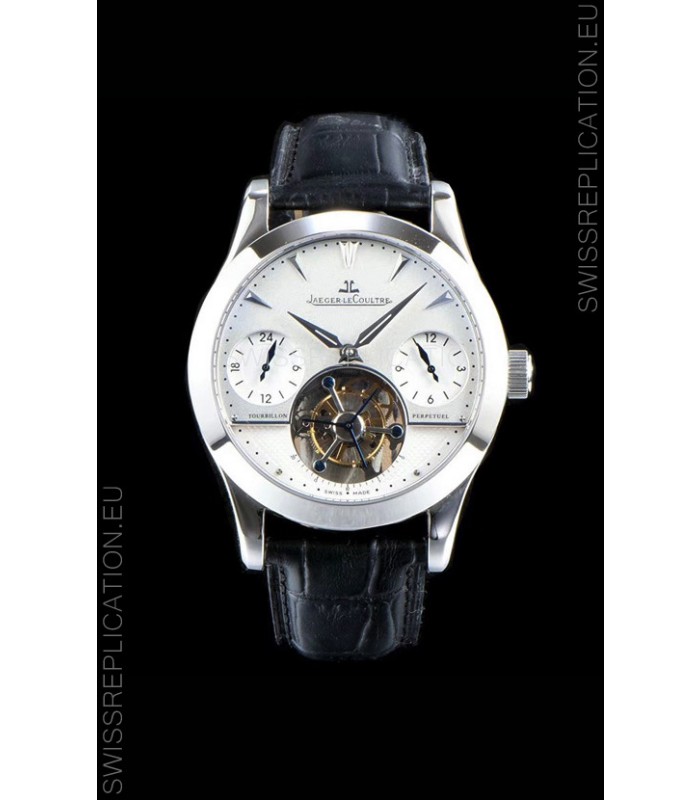 Jaeger LeCoultre Perpetual Tourbillon 904L Steel Case White Dial Swiss Replica Watch 