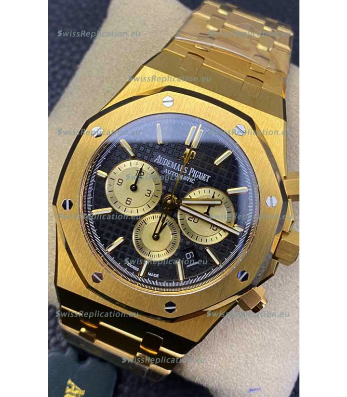 Audemars Piguet Royal Oak Chronograph Yellow Gold Black Dial Steel Strap Swiss Replica Watch