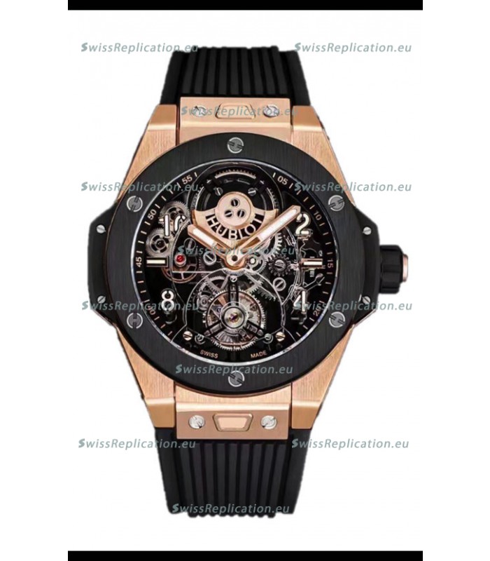 Hublot Big Bang Tourbillon Rose Gold Casing Ceramic Bezel Watch in 45MM 1:1 Mirror Replica