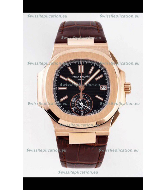 Patek Philippe Nautilus 5980/1R-001 Rose Gold 904L Steel Case in Black Dial - 1:1 Mirror Replica