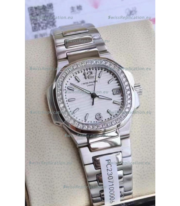 Patek Philippe Nautilus 7010/1G-011 32MM 1:1 Mirror Replica - Genuine Diamonds on Bezel 