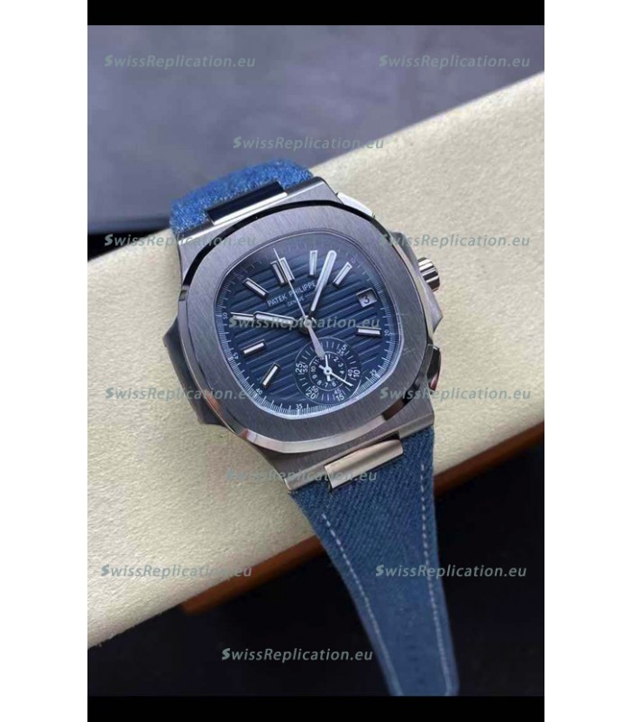 Patek Philippe Nautilus 5980/60G-001 904L Steel Case in Blue Dial Fabric Strap - 1:1 Mirror Replica