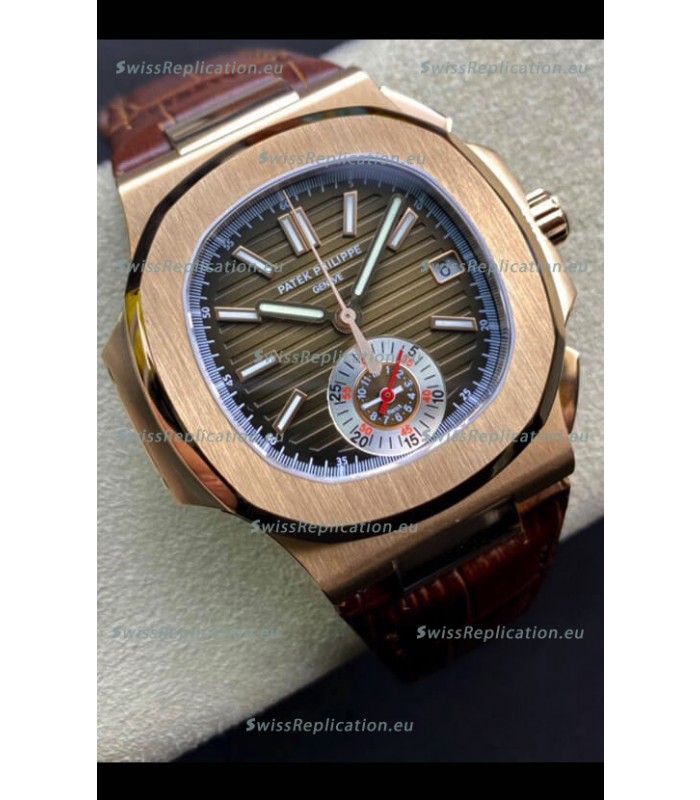 Patek Philippe Nautilus 5980/R Chronograph Rose Gold on 904L Steel Case in Brown Dial - 1:1 Mirror Replica