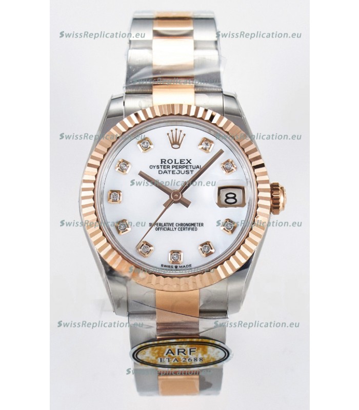 Rolex Super Clone Datejust ETA 2688 Movement 31MM Two Tone Rose Gold White Dial