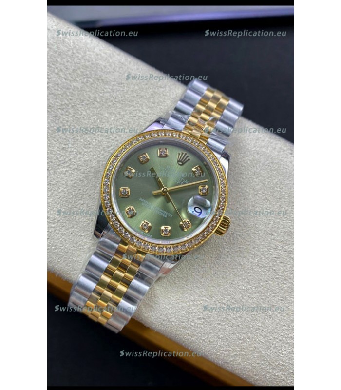 Rolex Datejust 31MM Swiss Replica in 904L Steel Two Tone Yellow Green Dial 1:1 Mirror Replica